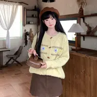 慕兔法式复古洋气圆领长袖针织开衫女2025秋季新款设计感小众百搭