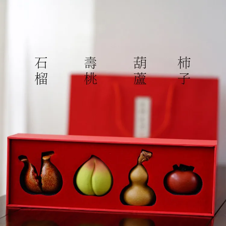 砂壶印象 伴手礼 宜兴紫砂 四喜茶宠礼盒 石榴 寿桃 柿子 葫芦