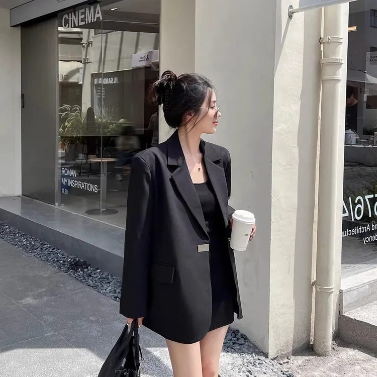 大码黑色西装外套女高级设计感冷淡系oversize休闲春秋装西服正装