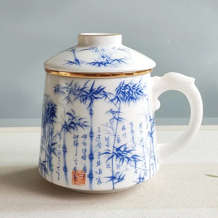 羊脂玉瓷茶杯茶水分离个人专用高档泡茶杯子陶瓷茶具马克杯带盖