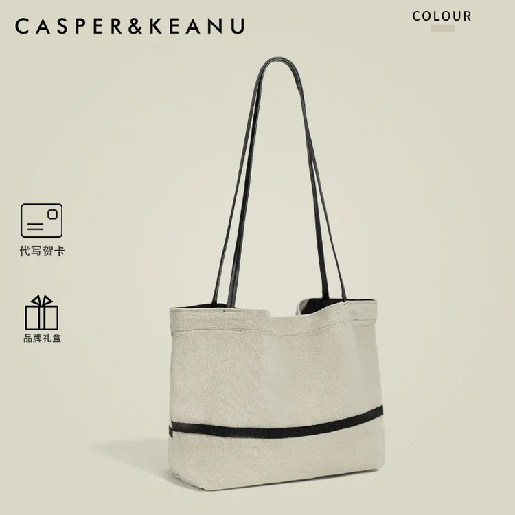 CASPER&KEANU日系文艺亚麻帆布包女2025新款设计感简约休闲托特包