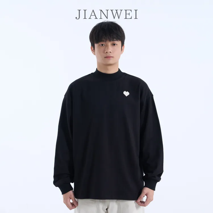 春秋男士上衣高端潮t恤重磅纯棉圆领长袖时尚印花百搭宽松休闲