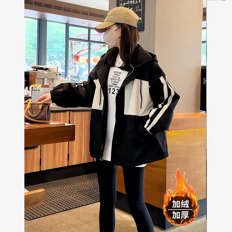 【加绒加棉】2025秋冬超保暖冲锋外套女冬季高级感宽松中长夹克上衣