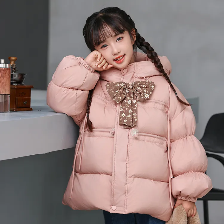 秋冬新款女童蝴蝶结公主风羽绒服女宝韩版加厚保暖过冬外套