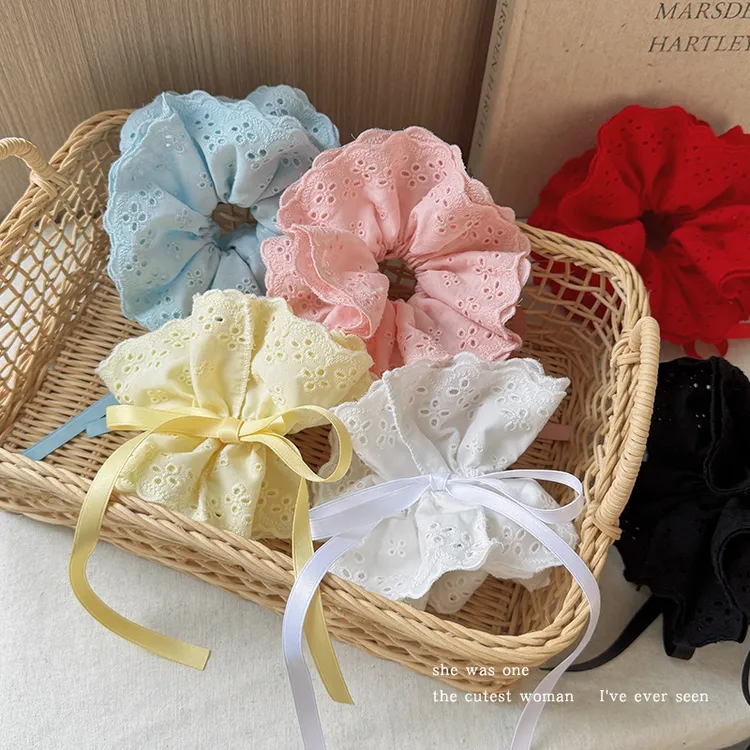 法式温柔抽绳式蕾丝大肠发圈女绑带头花超大头绳扎马尾发绳橡皮筋