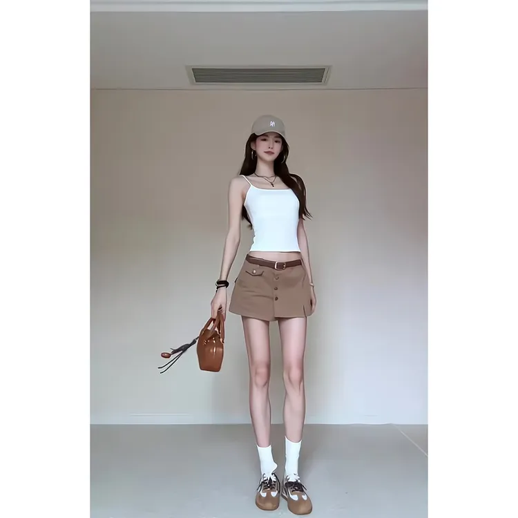 纯欲性感小吊带背心内搭外穿无袖上衣不规则A字工装裙裤半身裙女