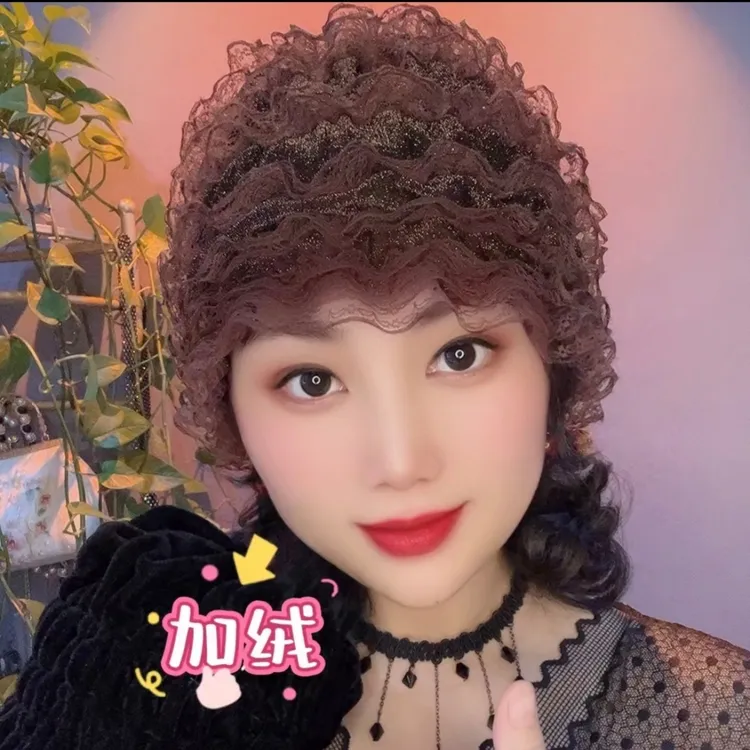 秋冬新款时尚减龄老人帽保暖遮白发蕾丝包头帽防风防尘家居妈妈帽