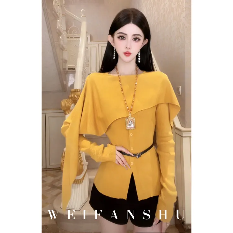 WEIFANSHU/魏凡舒【静安名媛】秋冬新款设计感洋气针织披肩百搭上衣