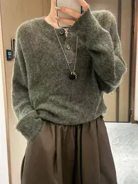 针织长袖套头款极简风女毛针织衫上衣镂空开衫圆领