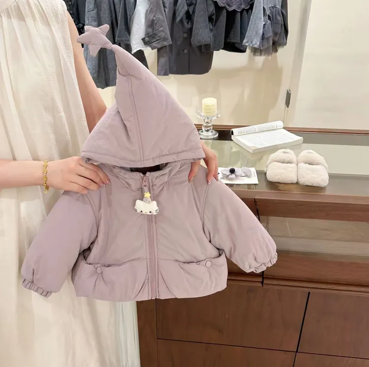紫精灵！女童棉服儿童棉衣保暖加绒尖尖帽棉袄冬季女孩加棉外套