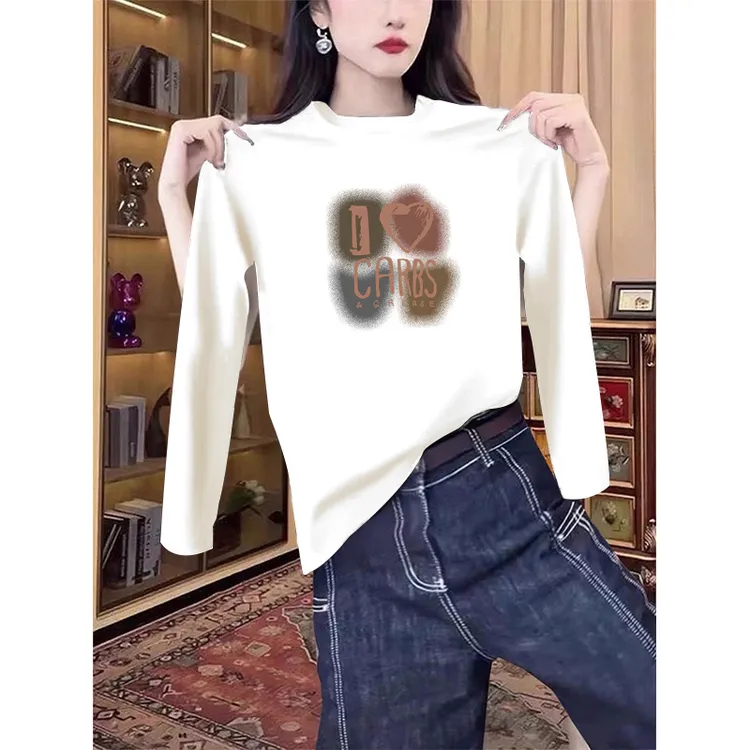 设计感正肩纯棉长袖t恤女2025新款时尚洋气白色上衣打底衫秋冬季