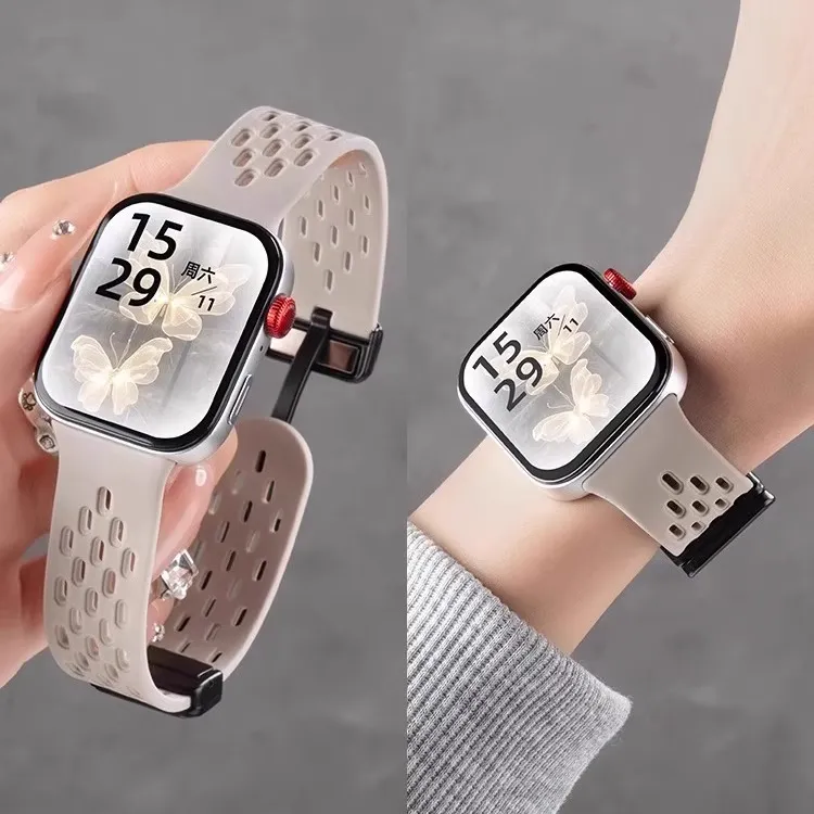 适用华为手表磁吸表带硅胶fit3透气折叠扣腕带fit4运动4pro替换带