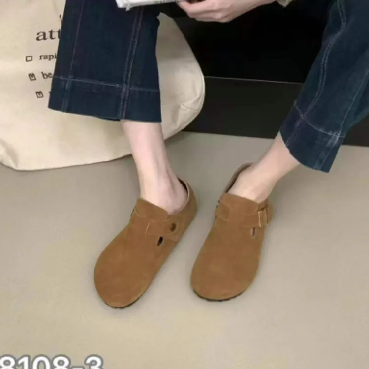 小皮鞋女2024新款春秋休闲简约复古一脚蹬平底勃肯鞋