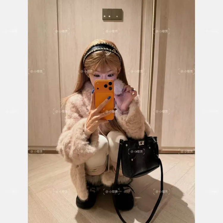 “莓莓雪球” 中长款外套女冬立领毛毛外套