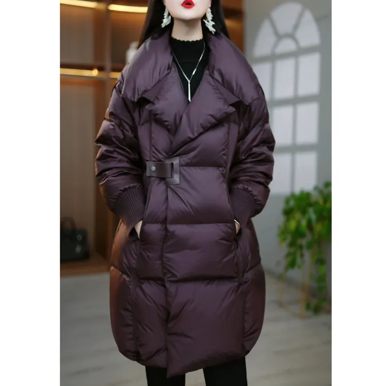 时尚气质大翻领免洗保暖羽绒服女士中长款冬季加厚宽松白鸭绒外套