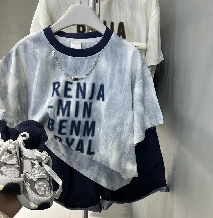 韩版童装男童夏装2025新款潮酷儿童短袖男孩宝宝帅气夏季衣服-604