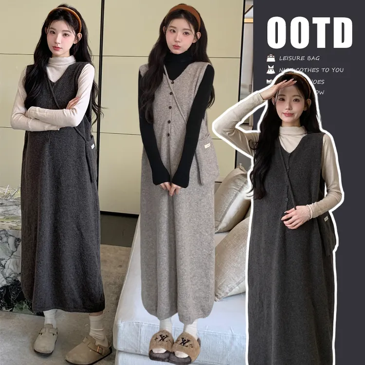 舒适秋冬孕妇装新款潮流高颜值显瘦百搭毛衣正反两面穿毛衣背心裙