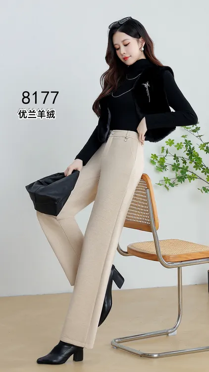 8177、春秋冬新款窄版直筒阔腿裤高腰显瘦修身宽松女裤