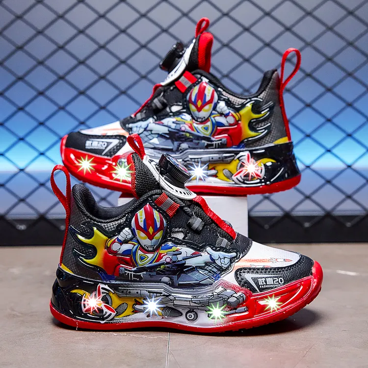 奥特曼男童鞋子2025春季新款儿童软底亮灯鞋防滑运动鞋跑步鞋单鞋