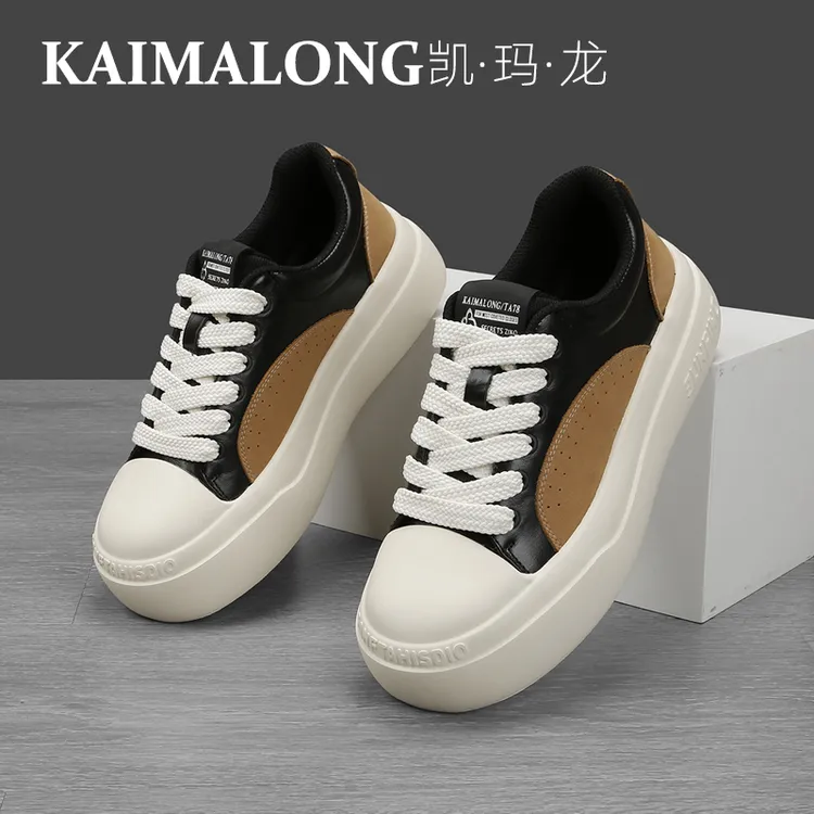 全牛皮拼色秋冬男士休闲鞋子男款2025年流行新款干净感痞帅板鞋潮