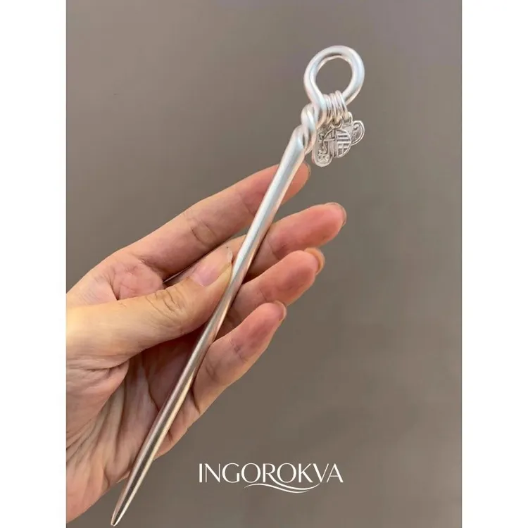 古法福牌吉祥如意麻花银色发簪手工发簪简约百搭国风发钗古风配饰