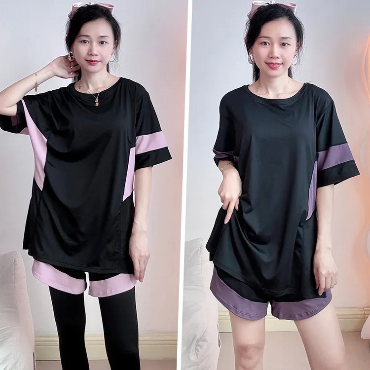 运动服套装女户外晨跑步健身房夏季宽松大码瑜伽服胖mm速干健身服
