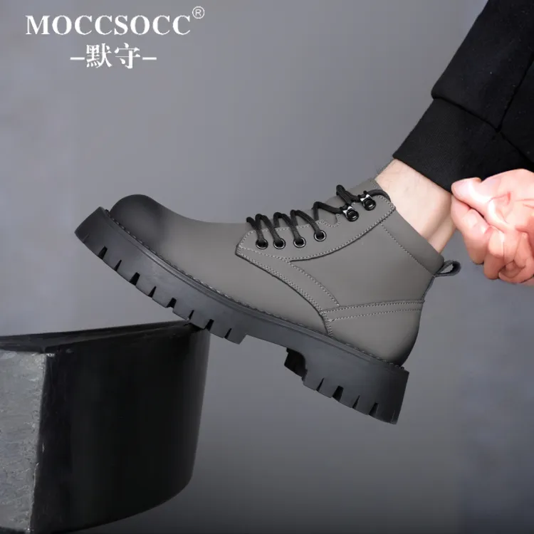 MOCCSOCC马丁靴男款冬季加绒保暖短筒靴厚底增高鞋时尚百搭工装靴