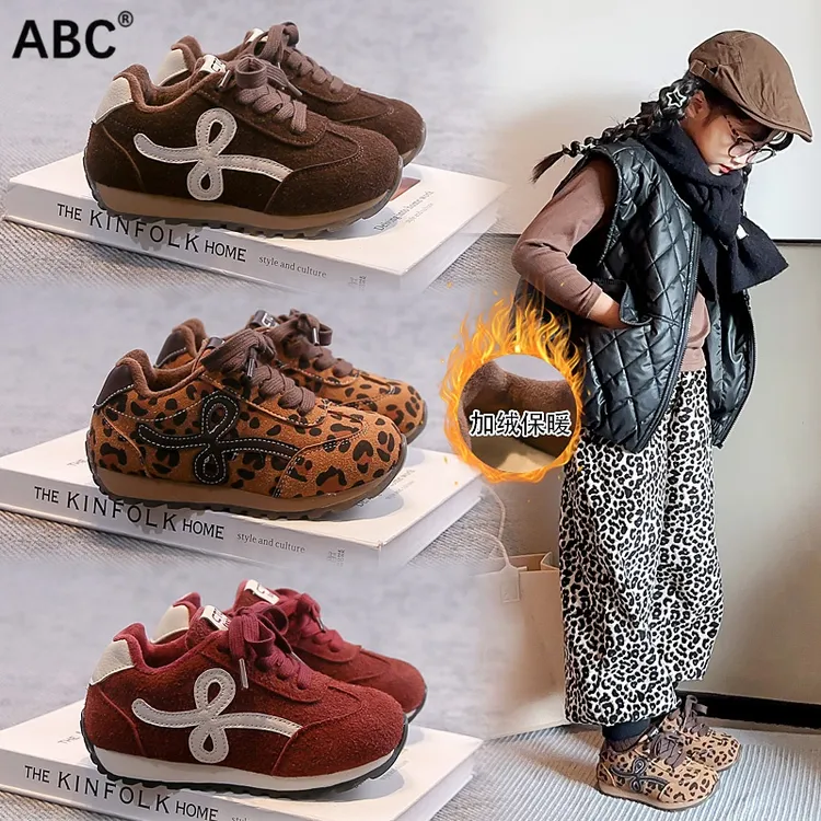 ABC儿童加绒运动鞋2025秋冬新款女童鞋子阿甘鞋男童德训跑步鞋