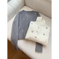 “闪钻开衫”麻花拼接气质设计长袖宽松圆领开衫