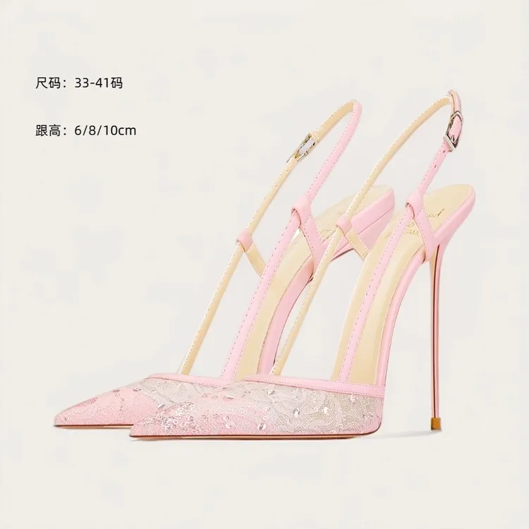 粉色高跟鞋公主风配裙子百搭2025夏季新款细跟尖头小众设计高级感