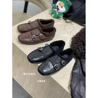 复古小众~时髦布洛克乐福鞋女秋冬皮带扣加绒方头小皮鞋998/B15