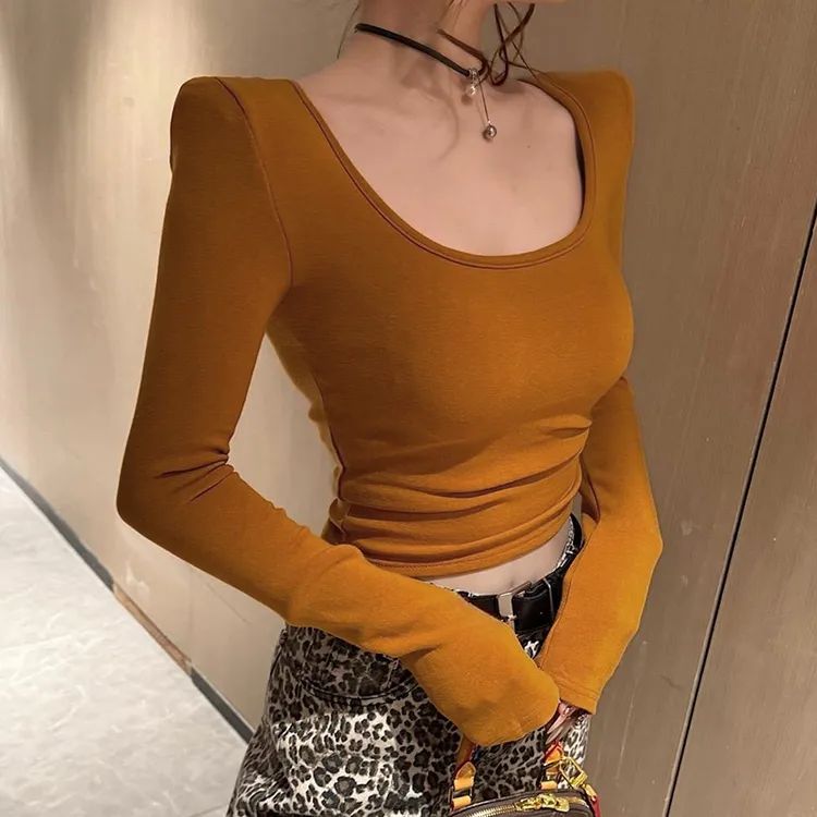 u型领洋气时尚长袖T恤女装秋季2025新款打底衫女款爆款2025新款