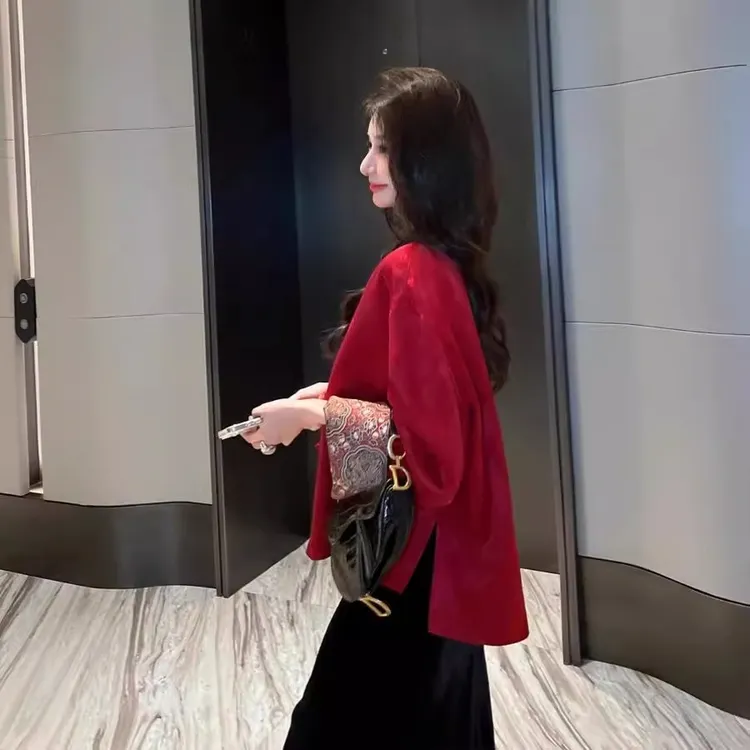 红色新中式国风外套女2025春秋季新款高级感唐装高端盘扣时尚上衣