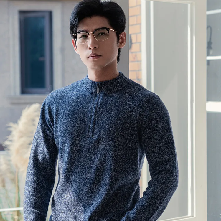 秋冬星空花纱羊绒男士秋冬重磅加厚100%纯山羊绒拉链中高领百搭