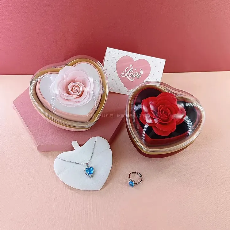首饰盒/箱 打开自动旋转玫瑰花盒七夕惊喜求婚戒指项链胸针首饰盒