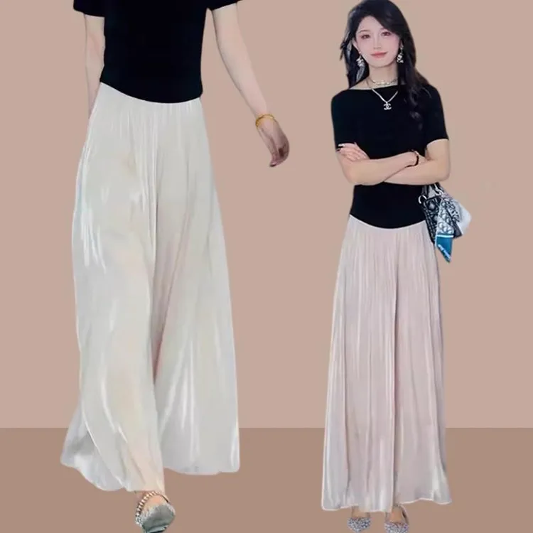 琉璃纱冰丝显瘦阔腿裤裙2025夏季新款气质高腰宽松垂感千褶裙裤子