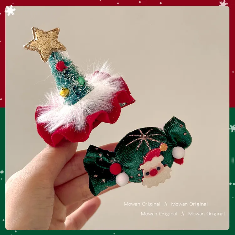 圣诞节发饰圣诞老人帽子发夹女2025新款高端顶夹侧边碎发夹子头饰