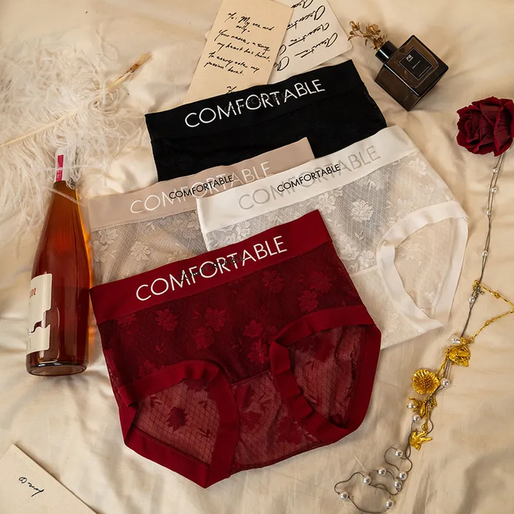 【110-220斤】蕾丝薄款高腰透气三角裤大码性感内裤女4条AX558