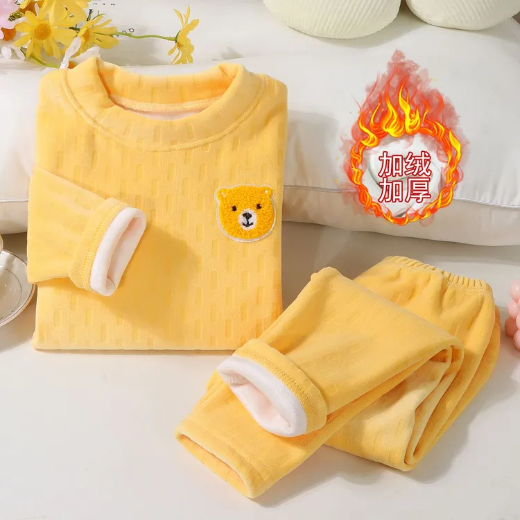 儿童保暖内衣套装男女童秋冬季加绒加厚两件套宝宝休闲洋气睡衣N