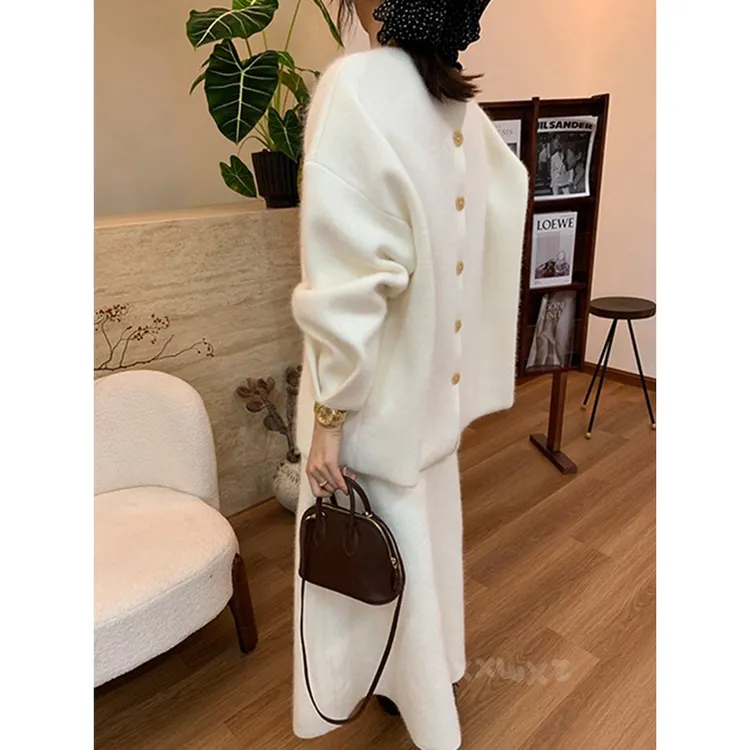 法式高级感小香风软糯慵懒风针织毛衣半身裙两件套毛衣套装两件套