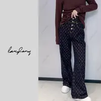 LANGLANG  经典老花满印阔腿牛仔棕色印花宽松百搭长裤BELL5302