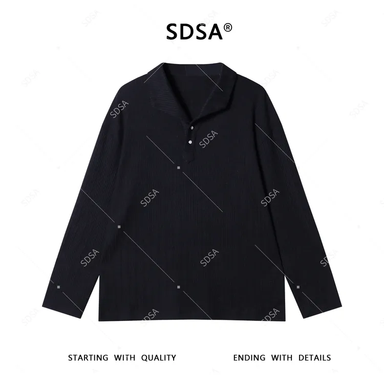 SDSA男士长袖t恤2025新款轻奢痞帅男装纯色纽扣翻领设计长袖T恤