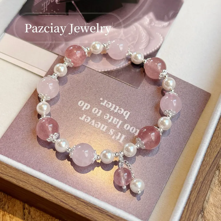 水晶锆石少女手链女 好运来小众简约手链ins风气质女生嫩粉色