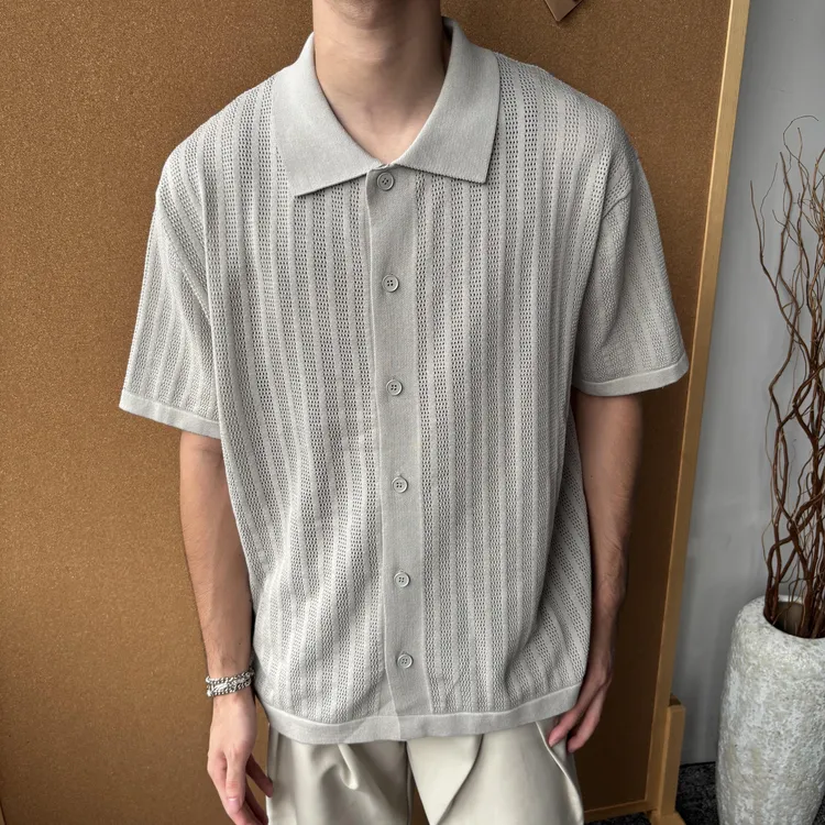 RIGOCOKN美式镂空polo衫基础高级感cleanfit翻领薄款针织T恤