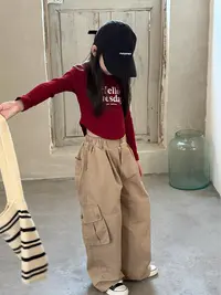 2025秋季女童秋季新款韩版字母连帽圆弧上衣男女童口袋工装裤套装