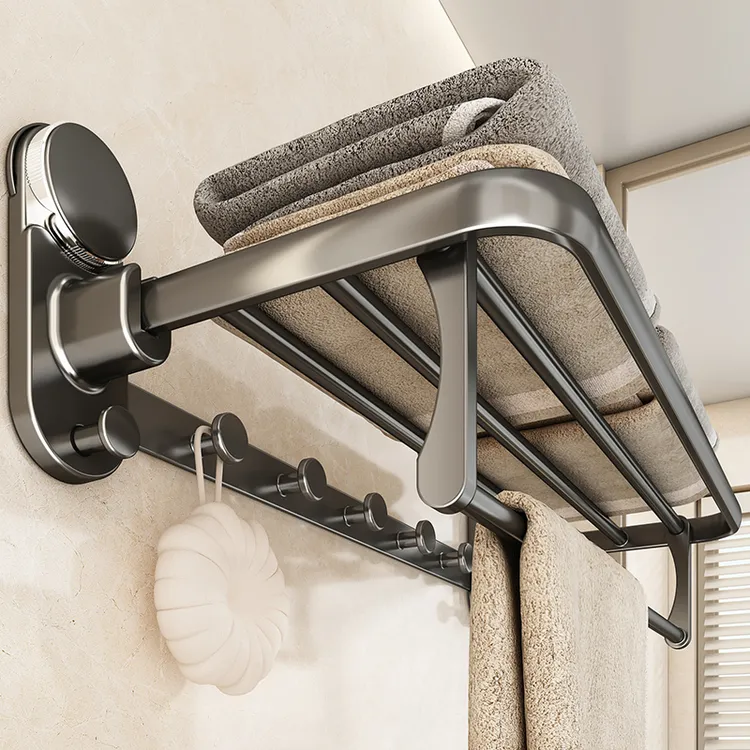 优勤吸盘毛巾架免打孔卫生间置物架浴室枪灰浴巾架厕所放衣服收纳