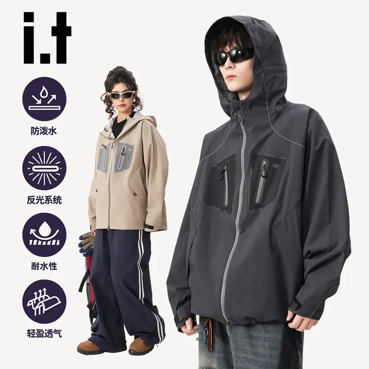 it:CHOCOOLATE秋季城市户外机能防水透气连帽宽松冲锋夹克外套
