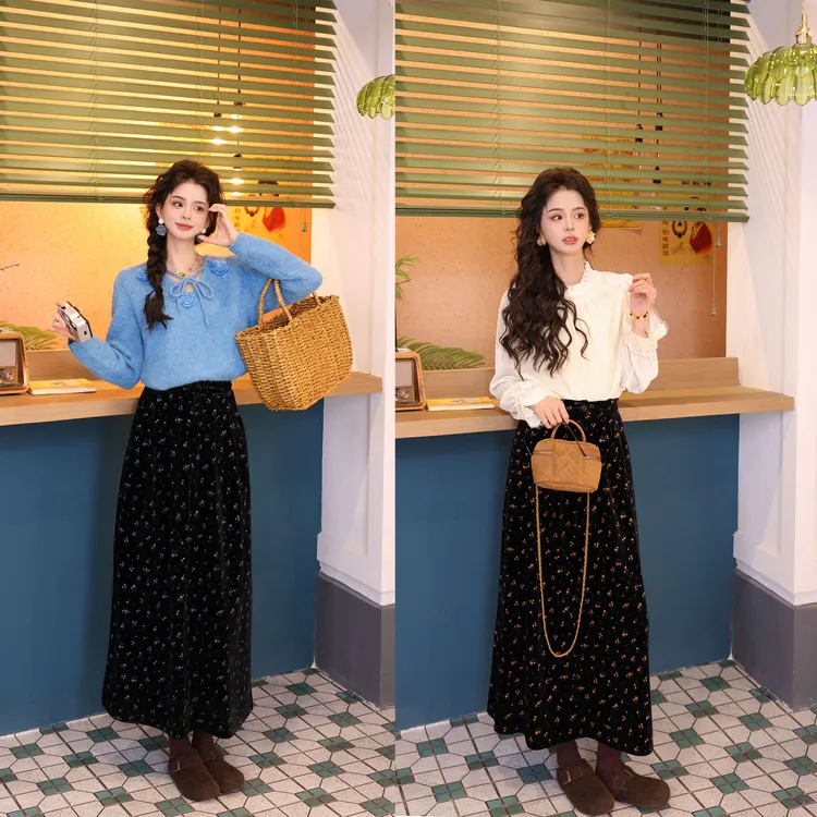 陈佳洁【神秘之夜】港风复古碎花半身裙显瘦高腰百搭裙子JC890837