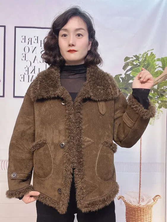 女韩版加绒保暖洋气百搭皮毛一体外套翻领外套冬季52款