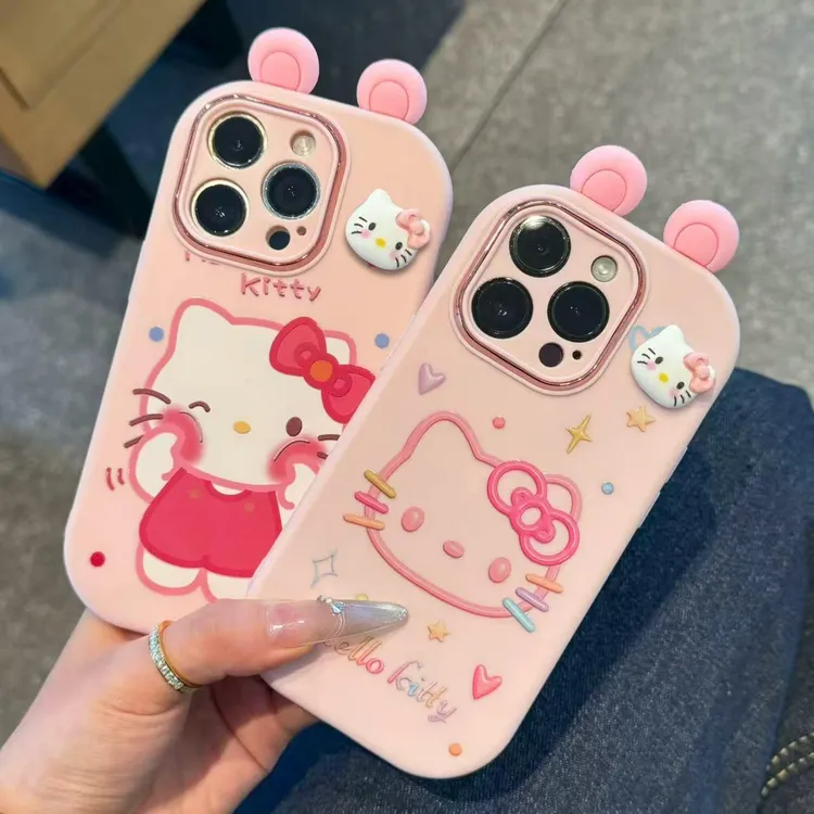 凯蒂耳朵贴件适用苹果16promax精孔胖子手机壳iPhone15/14/13/12